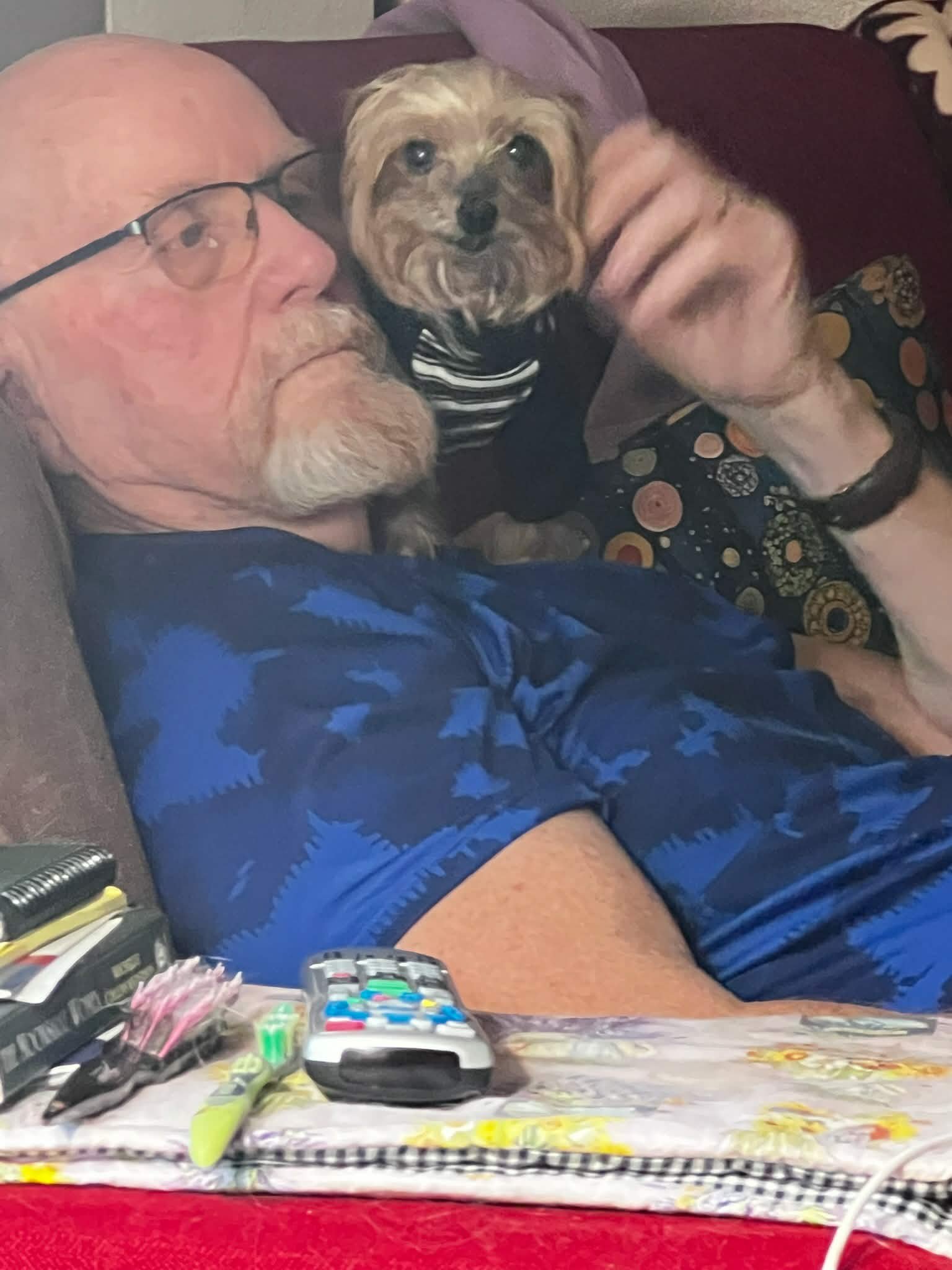 Sawyer cuddled up with Cal on the couch